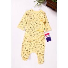 Candar Yeni Doğan 3-6 Ay Erkek Bebek Takım Kruvaze Bağlamalı Orman Desenli 2'li Sarı
