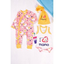 Candar Yeni Doğan 3-6 Ay Kuzu Figürlü Şapkalı 3'lü Bebek Takımı Sarı