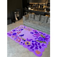 Rugs Modern Shape Koleksiyonu Mor Temalı Karma Sarmaşık Ve Floral Çiçek Desenli Modern Dekoratif Halı 08