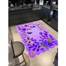 Rugs Modern Shape Koleksiyonu Mor Temalı Karma Sarmaşık Ve Floral Çiçek Desenli Modern Dekoratif Halı 08