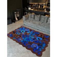 Rugs Modern Shape Koleksiyonu Mavi Ve Kahve Tema Floral Çiçek Ve Gül Desenli Modern Dekoratif Halı 13