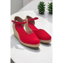 Yd Shoes Dolgu Topuk Arkası Açık Hasırlı Keten Sandalet