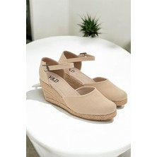 Yd Shoes Dolgu Topuk Arkası Açık Keten Sandalet