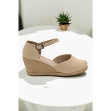 Yd Shoes Dolgu Topuk Arkası Açık Keten Sandalet