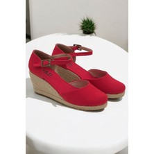 Yd Shoes Dolgu Topuk Düz Keten Sandalet