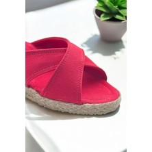 Yd Shoes Dolgu Topuk Çapraz Keten Sandalet