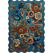 Rugs Modern Shape Koleksiyonu Mavi Tema Floral Çok Renkli Çiçek Desenli Kreatif Modern Dekoratif Halı 15