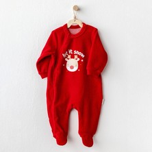 Andywawa Kırmızı Bebek Tulum Romper Velvet Kısa Kol Grafik Desenli Konforlu Tasarım