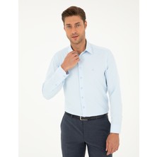 Pierre Cardin Erkek Açık Mavi Slim Fit Armürlü Uzun Kollu Gömlek 50298040-VR003