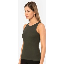 Türen 3403 Kadın Halter Yaka Fitilli Atlet T-Shirt-Haki
