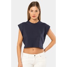 Türen 3402 Kadın Vatka Görünümlü Crop T-Shirt-Lacivert