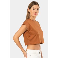 Türen 3402 Kadın Vatka Görünümlü Crop T-Shirt-Tarcın