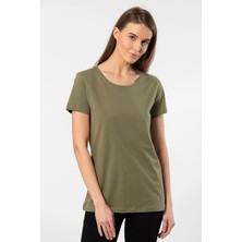 WT-Shirt London Kadın Kısa Kollu Bisiklet Yaka Basic T-Shirt-Haki