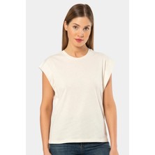 Türen 3401 Kadın Vatka Görünümlü T-Shirt-Bej