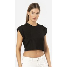Türen 3402 Kadın Vatka Görünümlü Crop T-Shirt-Siyah
