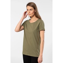 WT-Shirt London Kadın Kısa Kollu Bisiklet Yaka Basic T-Shirt-Haki