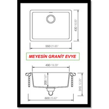 Meyesin Tezgah Altı Krem Granit Mutfak Evyesi 43 x 55 cm