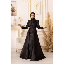 Yıldız Abiye Yıldızabiye Taşlı Plise Detaylı Büyük Beden Balık Model Tesettür Abiye (K18245)