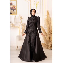 Yıldız Abiye Yıldızabiye Taşlı Plise Detaylı Büyük Beden Balık Model Tesettür Abiye (K18245)