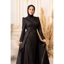 Yıldız Abiye Yıldızabiye Taşlı Plise Detaylı Büyük Beden Balık Model Tesettür Abiye (K18245)