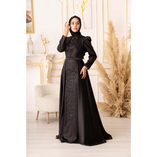Yıldız Abiye Yıldızabiye Taşlı Plise Detaylı Büyük Beden Balık Model Tesettür Abiye (K18245)