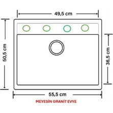 Meyesin Granit Evye Beyaz Tek Gözlü Mutfak Evyesi 50 x 55 cm