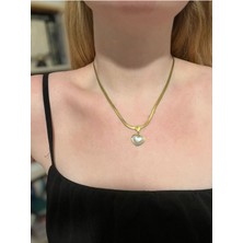 Asteria Jewelry Çelik Altın Renk Italyan Zincir Sedef Kalpli Kolye