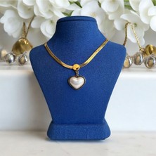 Asteria Jewelry Çelik Altın Renk Italyan Zincir Sedef Kalpli Kolye