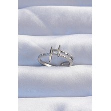 Ezo Concept Pirinç Gümüş Renk Zirkon Taşlı 2li Görünüm Ayarlanabilir Yıldız Model Yüzük