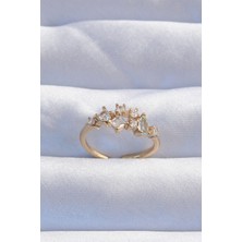 Clariss Pirinç Gold Renk Zirkon Taşlı Damla Detay Ayarlanabilir Yüzük