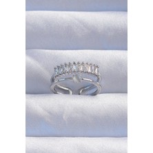 Clariss Pirinç Gümüş Renk Sedefli Zirkon Taşlı Su Yolu Model 2li Görünüm Ayarlanabilir Yüzük