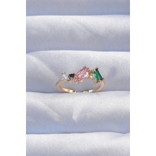 Clariss Pirinç Gold Renk Renkli Zirkon Taşlı Ayarlanabilir Yüzük