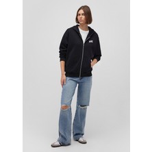 Mavi Mavi Logo Baskılı Kapüşonlu Fermuarlı Siyah Sweatshirt 1S10178-900