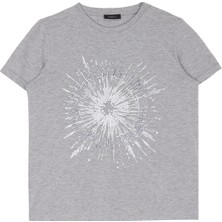 Fabrika Comfort Bisiklet Yaka Baskılı Gri Melanj Kadın T-Shirt FC4WL-TST0124