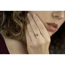 Giby Jewel Mavi Kare Taşlı 925 Ayar Minimal Rose Gümüş Yüzük