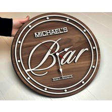 Bk Gift Barlara Özel Dekoratif Ceviz Ahşap Duvar Saati 35 cm -3 , Bar Duvar Saati , Cafe Duvar Saati , Özel Ahşap Saat