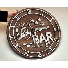 Bk Gift Barlara Özel Dekoratif Ceviz Ahşap Duvar Saati 35 cm -23 , Bar Duvar Saati , Cafe Duvar Saati , Özel Ahşap Saat