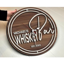 Bk Gift Barlara Özel Dekoratif Ceviz Ahşap Duvar Saati 35 cm -8 , Bar Duvar Saati , Cafe Duvar Saati , Özel Ahşap Saat