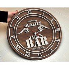 Bk Gift Barlara Özel Dekoratif Ceviz Ahşap Duvar Saati 35 cm -25 , Bar Duvar Saati , Cafe Duvar Saati , Özel Ahşap Saat