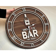 Bk Gift Barlara Özel Dekoratif Ceviz Ahşap Duvar Saati 35 cm -12 , Bar Duvar Saati , Cafe Duvar Saati , Özel Ahşap Saat