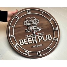 Bk Gift Barlara Özel Dekoratif Ceviz Ahşap Duvar Saati 35 cm -27 , Bar Duvar Saati , Cafe Duvar Saati , Özel Ahşap Saat
