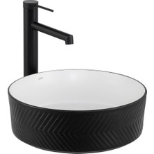 Lena E-W5002SB Tezgah Üstü Lavabo Mat Siyah & Parlak Beyaz