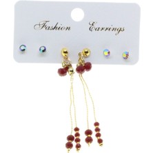 X-lady Accessories Altın Renk Kombin Kırmızı Boncuk Küpe - 2819