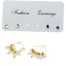 X-lady Accessories Altın Renk Yuvarlak Düz Kombin Beyaz Boncuk Küpe - 2860