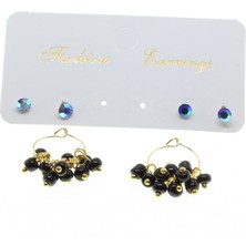 X-lady Accessories Altın Renk Yuvarlak Düz Kombin Siyah Boncuk Küpe - 2863