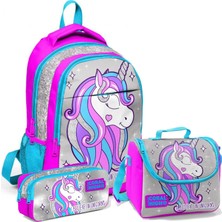 Coral High Pembe Gri Unicorn Ilköğretim Çantası + Thermo Beslenme Çantası + Kalemlik 3'lü Set