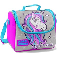 Coral High Pembe Gri Unicorn Ilköğretim Çantası + Thermo Beslenme Çantası + Kalemlik 3'lü Set