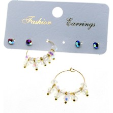 X-lady Accessories Altın Renk Yuvarlak Kesme Kombin Şeffaf Boncuk Küpe - 2853