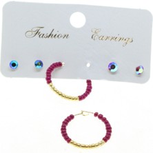 X-lady Accessories Altın Renk Kombin Yuvarlaklı Fuşe Boncuk Küpe - 2826