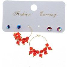 X-lady Accessories Altın Renk Yuvarlak Kesme Kombin Kırmızı Boncuk Küpe - 2857